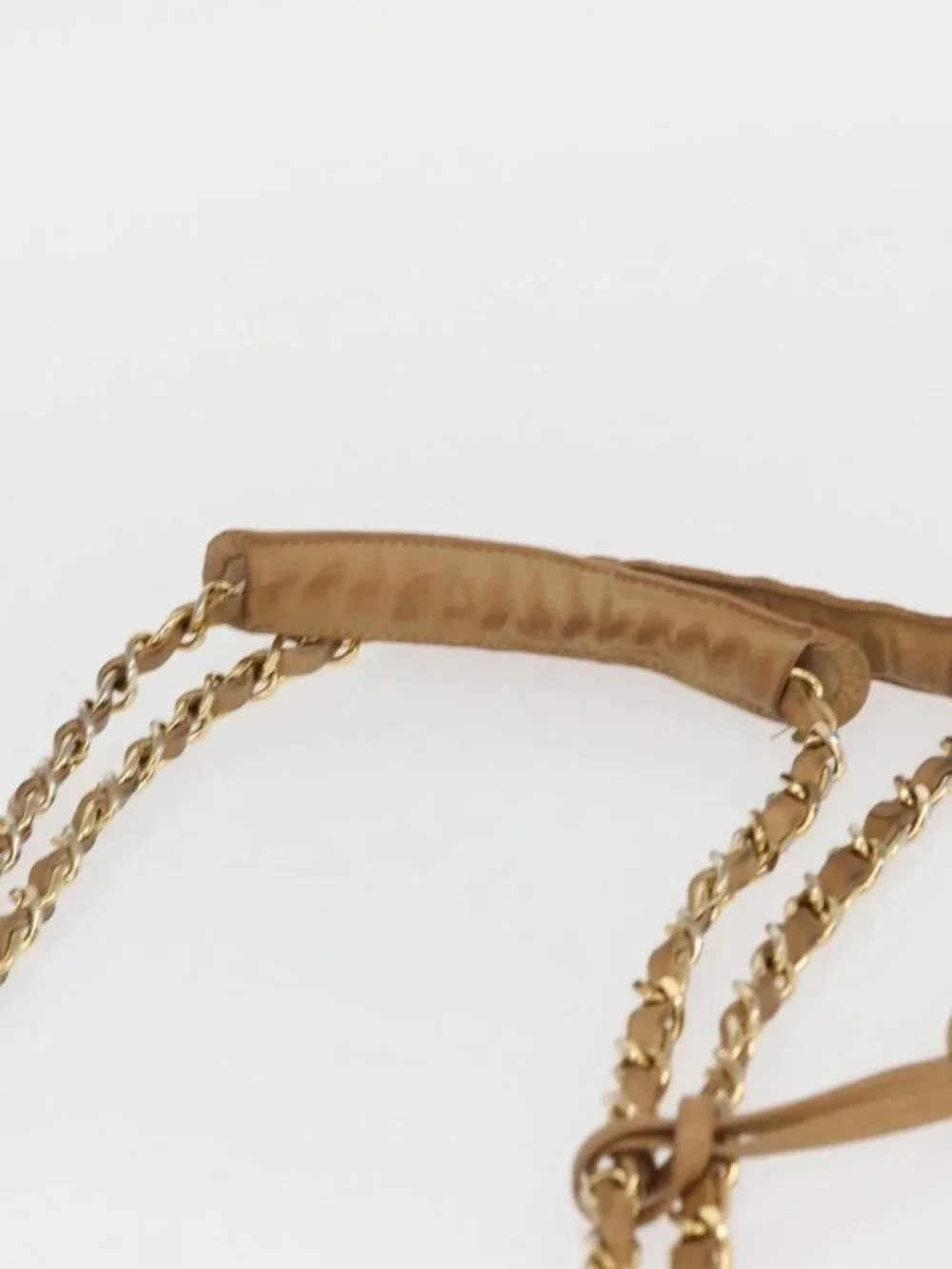 CHANEL Chain Matelasse Shoulder Bag Lamb Skin Beige Gold CC Auth gh1553